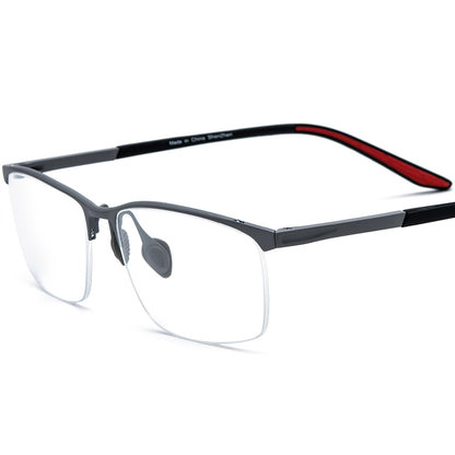 Designer Half-Rim Titanium Square Optical Glasses Frame - Gray - MCROONS