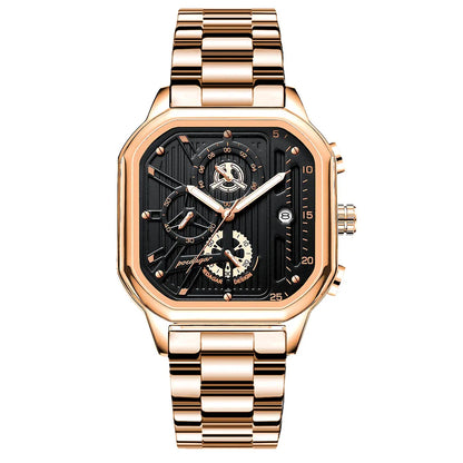 Poedagar 628 Men's Sport Chronograph Quartz Watch – Leather Strap, Waterproof, Luminous, Date