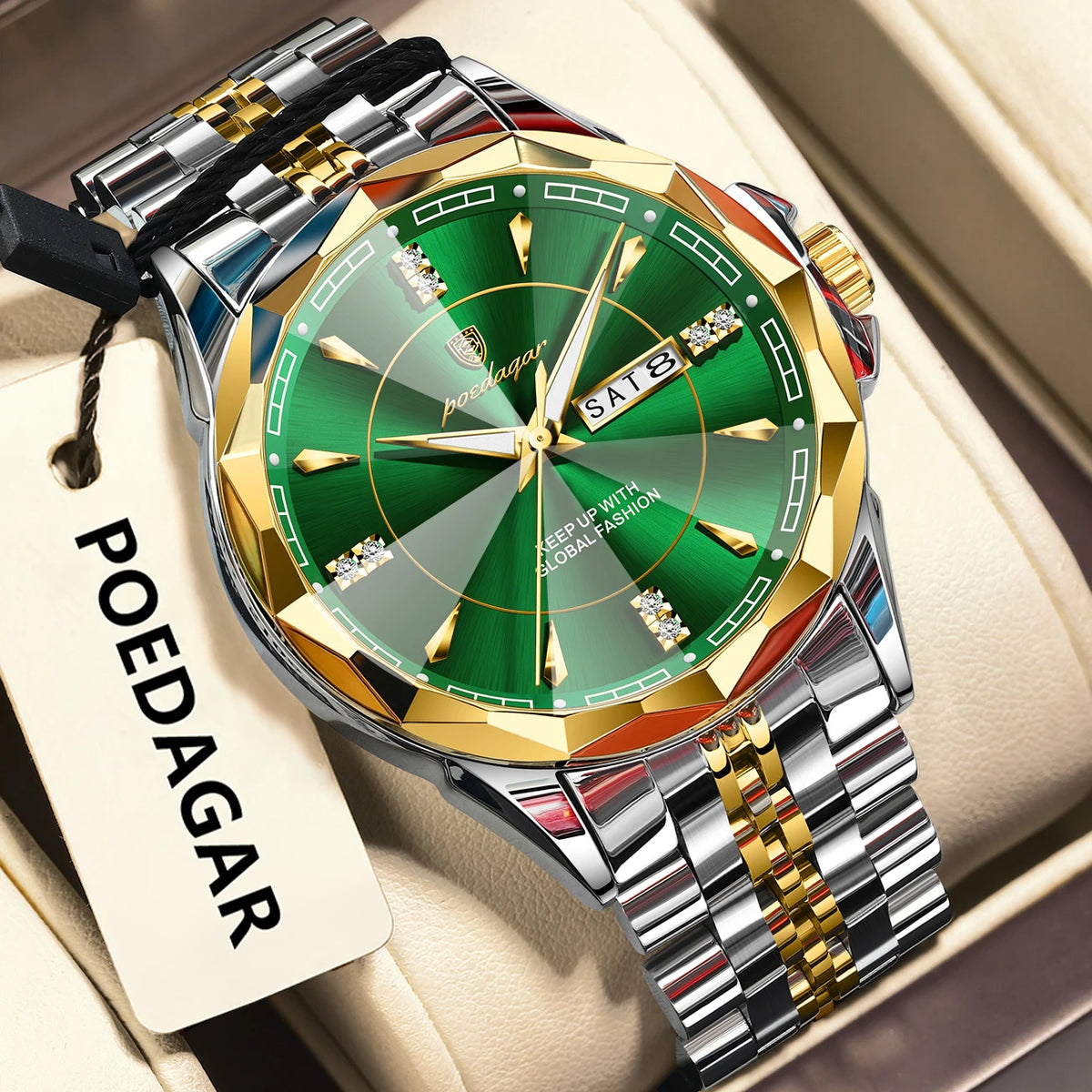 Poedagar 674 Men's Luxury Quartz Watch – Stainless Steel Band, Waterproof, Luminous, Date
