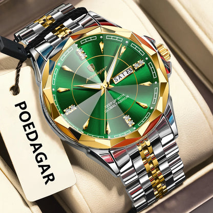 Poedagar 674 Men's Luxury Quartz Watch – Stainless Steel Band, Waterproof, Luminous, Date