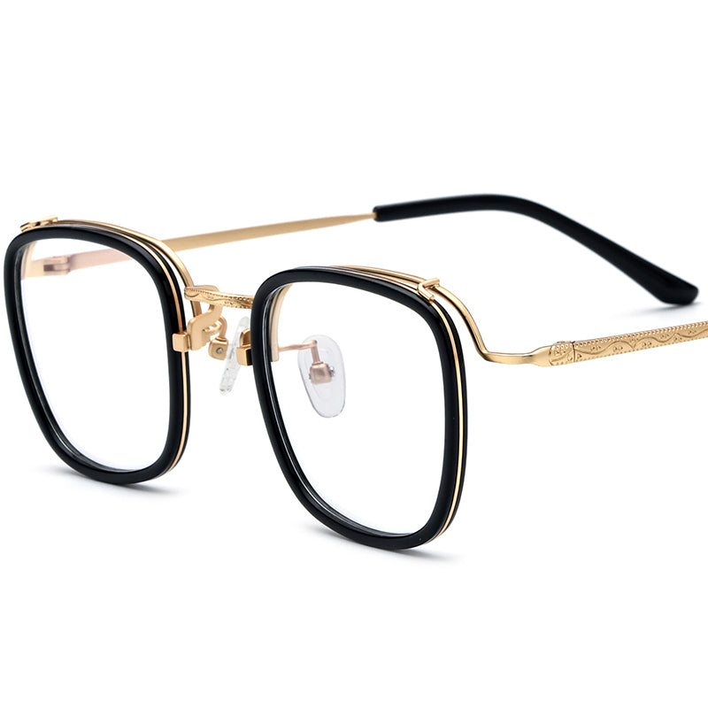 Acetate Titanium Square Optical Glasses Frame Vintage - Black - MCROONS
