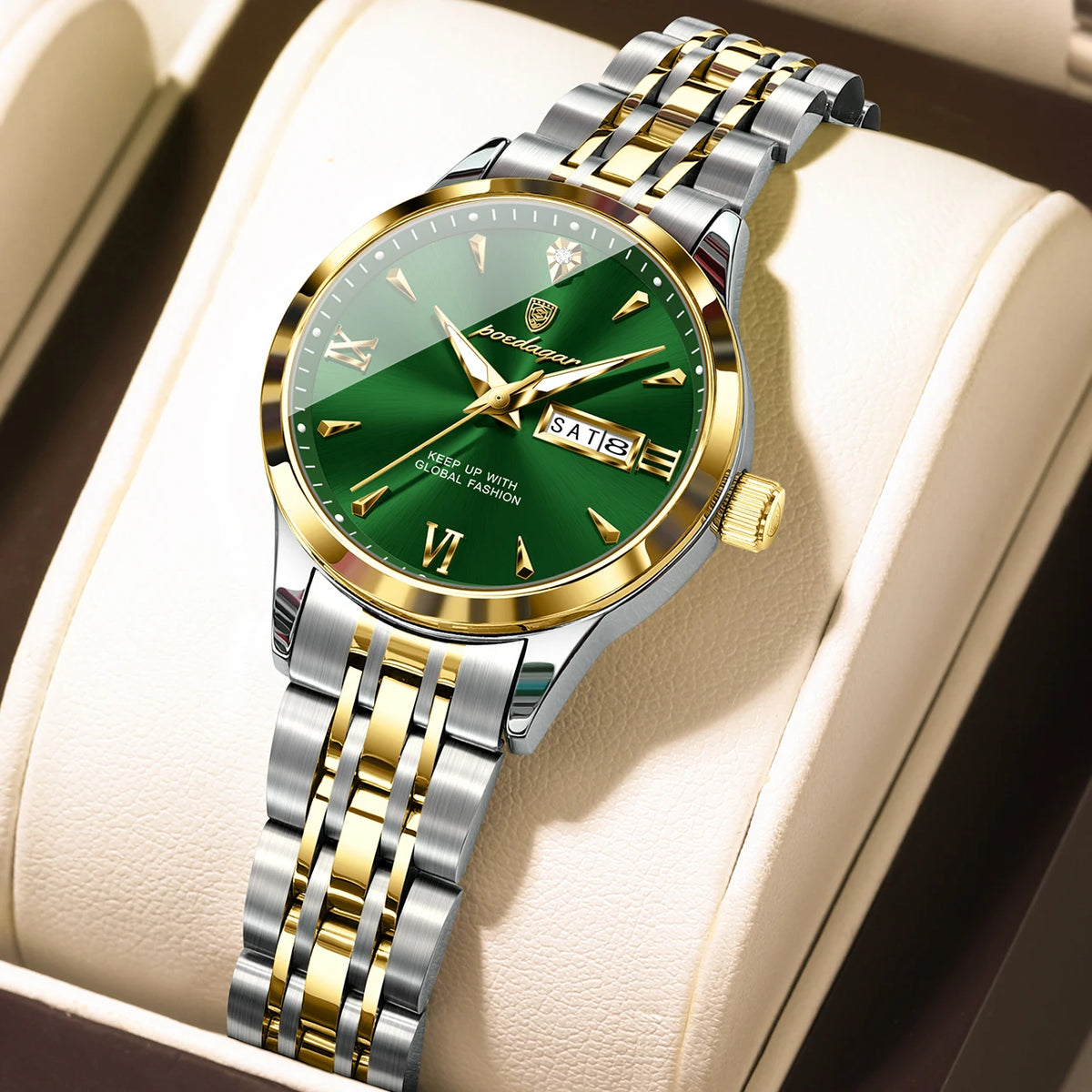 Poedagar 504 Women's Luxury Quartz Watch – Stainless Steel Band, Waterproof, Luminous, Date