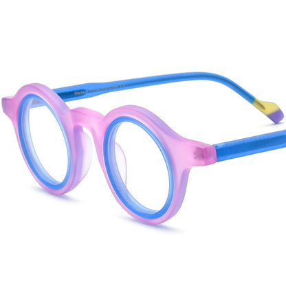 Retro Round Matte Acetate Optical Glasses Frame - Pink - MCROONS