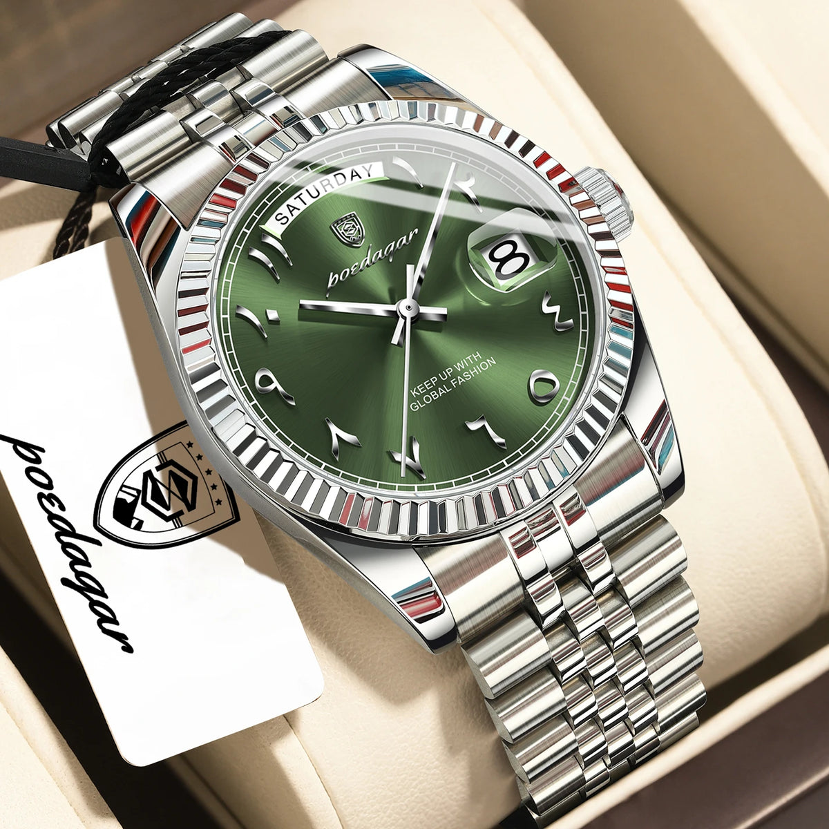 Poedagar 845 Men's Luxury Quartz Watch – Stainless Steel Band, Waterproof, Date