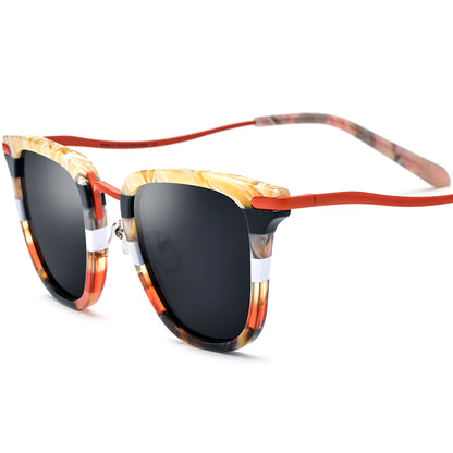 Polarised Acetate Titanium Square Sunglasses - Orange Gray Lens - MCROONS