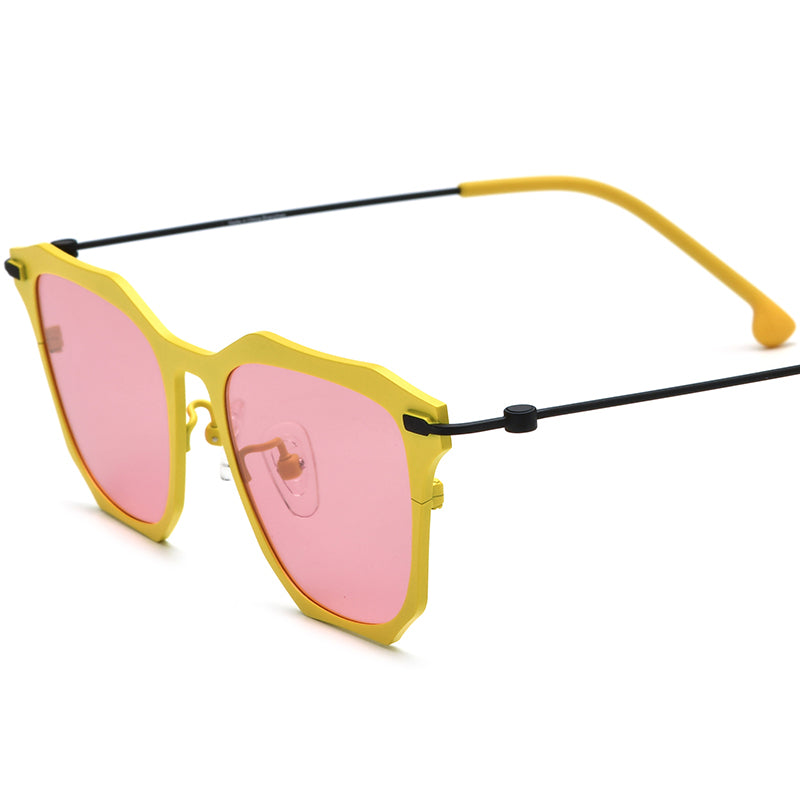 Colourful Titanium Square Sunglasses - Yellow Pink Lens - MCROONS