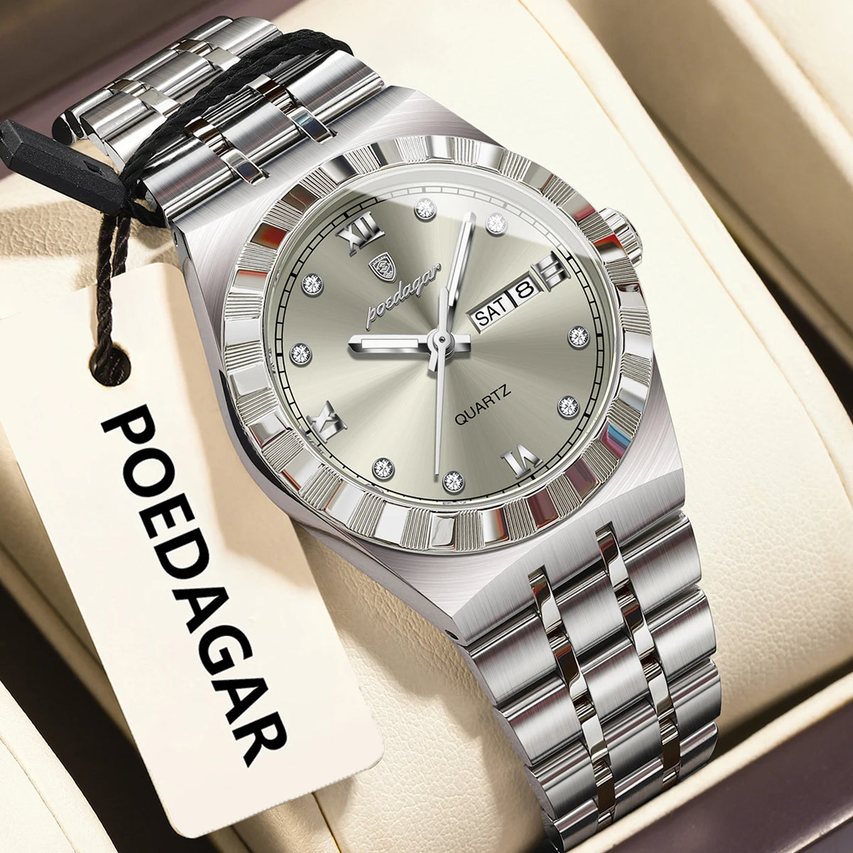 Poedagar 794 Women's Luxury Quartz Watch – Stainless Steel Band, Waterproof, Luminous, Date
