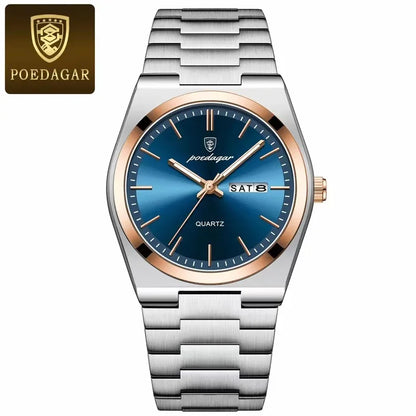 Poedagar 930 Men's Luxury Quartz Watch – Stainless Steel Band, Waterproof, Luminous, Date