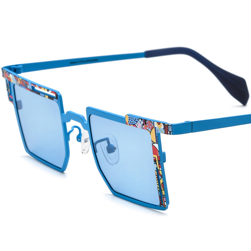 Square Titanium Sunglasses - Blue - MCROONS