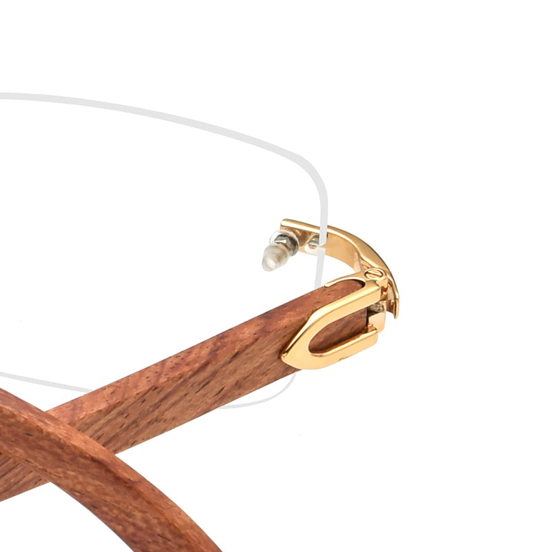 Rimless Wood Square Optical Glasses Frame - MCROONS - hinge detail