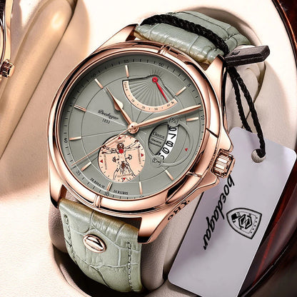 Poedagar 802 Men's Luxury Quartz Watch – Leather Strap, Waterproof, Date