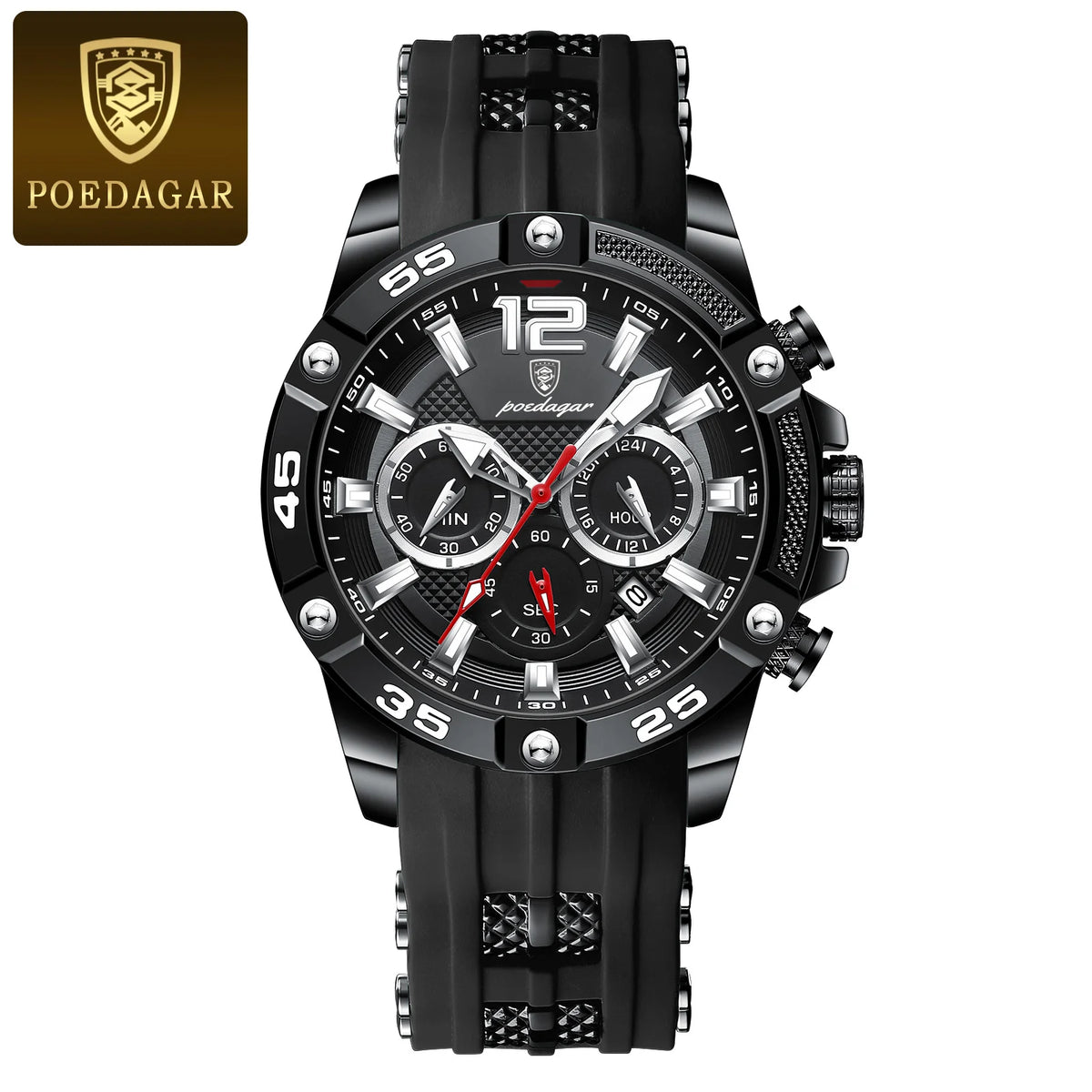 Poedagar 912 Men's Luxury Chronograph Quartz Watch – Silicone Strap, Waterproof, Luminous, Date