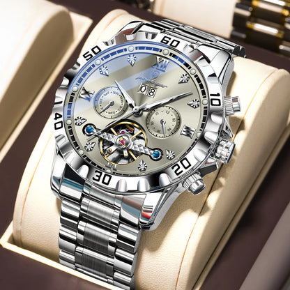 Poedagar 1418 Men's Luxury Automatic Mechanical Watch – Stainless Steel Band, Waterproof, Luminous, Date