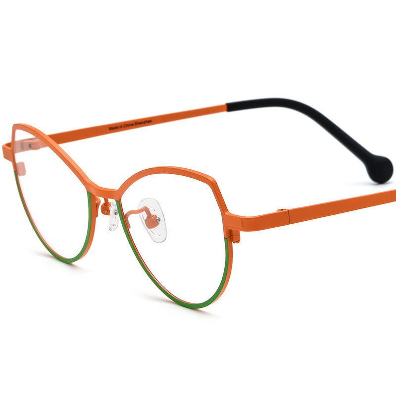 Colourful Titanium Cat Eye Optical Glasses Frame - Orange Green - MCROONS