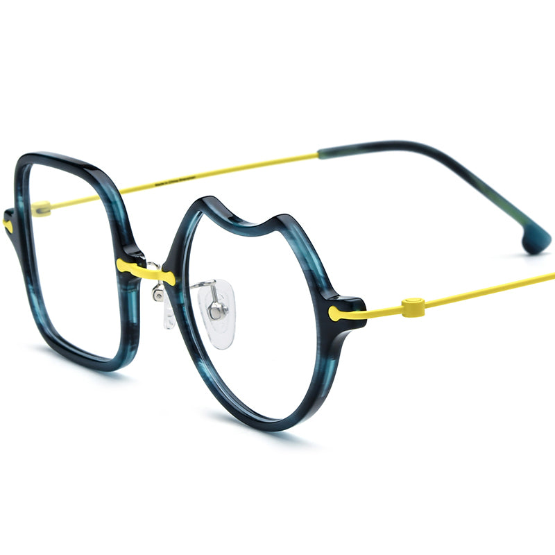 Retro Irregular Acetate Optical Glasses Frame - Yellow - MCROONS