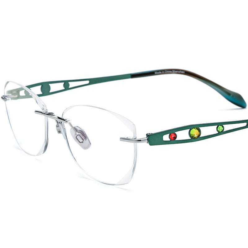 Wire Titanium Rimless Optical Glasses Fashionable - MCROONS - Green