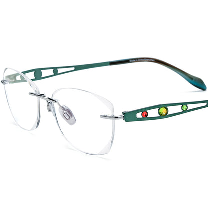 Wire Titanium Rimless Optical Glasses Fashionable - MCROONS - Green