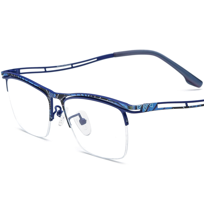 Ultralight Titanium Half-Rim Square Optical Glasses - Blue - MCROONS