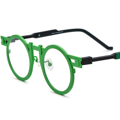 Colourful Titanium Retro Round Optical Glasses Frame - Green - MCROONS