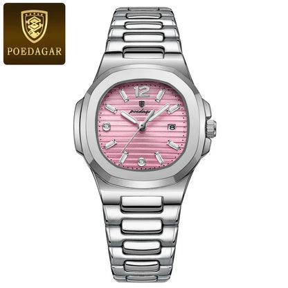 Poedagar 708 Women's Luxury Quartz Watch – Stainless Steel Band, Waterproof, Luminous, Date