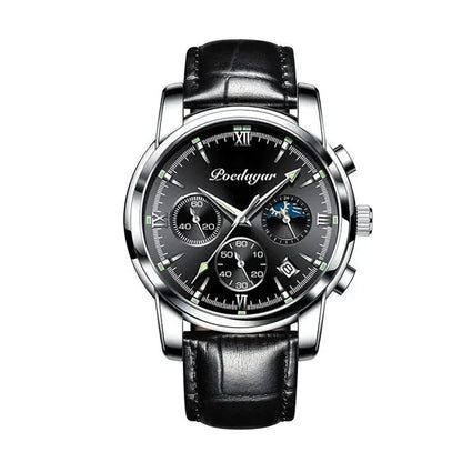Poedagar 8058 Men's Luxury Quartz Watch – Stainless Steel Band, Waterproof, Luminous, Date