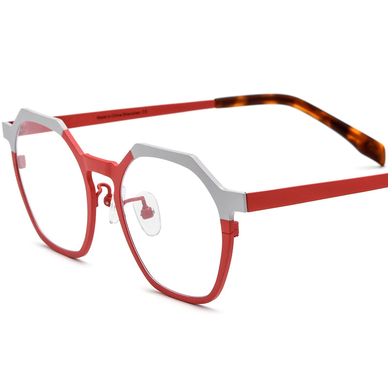Colourful Titanium Octagon Optical Glasses Frame Vintage - Silver Red - MCROONS