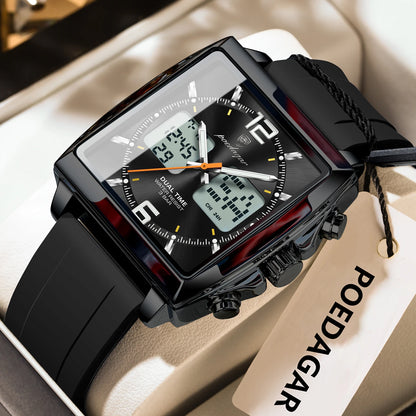 Poedagar E109 Men's Luxury Chronograph Quartz Watch – Silicone Strap, Waterproof, Luminous, Date