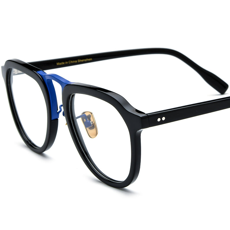 Classic Pilot Style Acetate Optical Glasses Frame - Blue Black - MCROONS