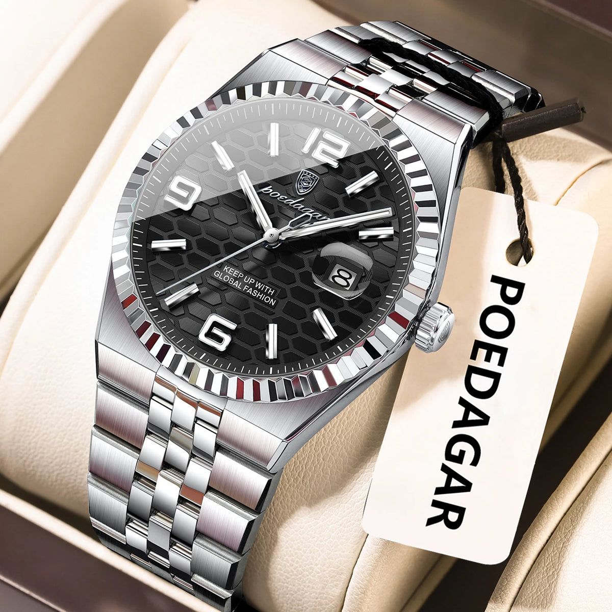 Poedagar 839 Men's Luxury Quartz Watch – Stainless Steel Band, Waterproof, Luminous, Date
