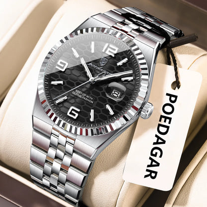 Poedagar 839 Men's Luxury Quartz Watch – Stainless Steel Band, Waterproof, Luminous, Date