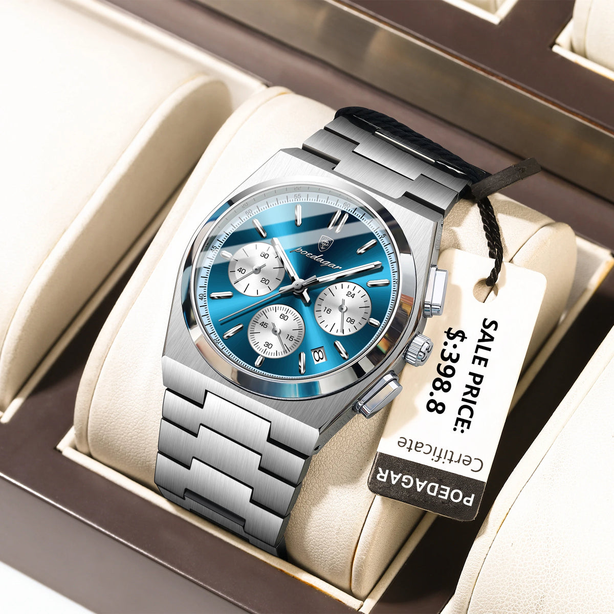 Poedagar 970 Men's Luxury Chronograph Quartz Watch – Stainless Steel Band, Waterproof, Luminous, Date
