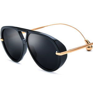 Diamond Acetate Cat Eye Polarised Sunglasses - Black Gold Gray Lens - MCROONS