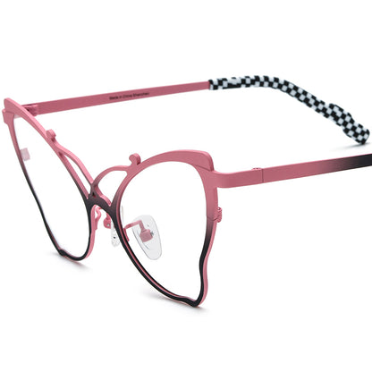 Colourful Pure Titanium Butterfly Optical Glasses Frame - Pink Black - MCROONS