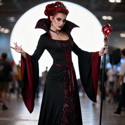 Dark Vampire Queen Vintage Court Gown Halloween Costume - MCROONS