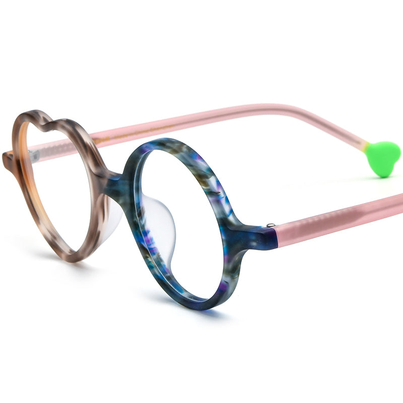 Playful Heart-Round Two-Tone Acetate Optical Glasses Frame - Brown Blue - MCROONS