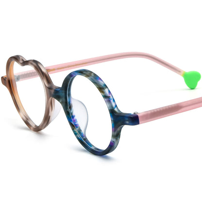 Playful Heart-Round Two-Tone Acetate Optical Glasses Frame - Brown Blue - MCROONS