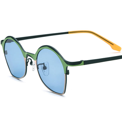 Colourful Titanium Cat Eye Polarized Sunglasses - Green Orange Blue Lens - MCROONS