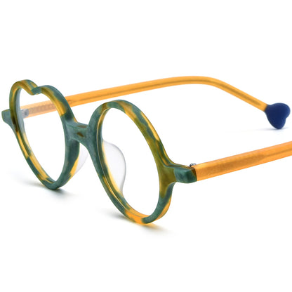 Playful Heart-Round Two-Tone Acetate Optical Glasses Frame - Green Yellow - MCROONS