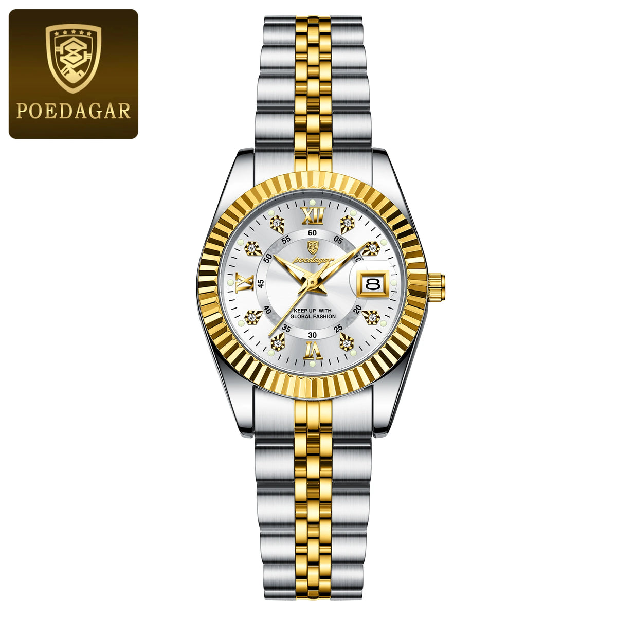 Poedagar 780 Women's Luxury Quartz Watch – Stainless Steel Band, Waterproof, Luminous, Date