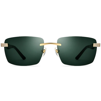 Diamante Buffalo Horn Rimless Square Sunglasses - MCROONS - front view