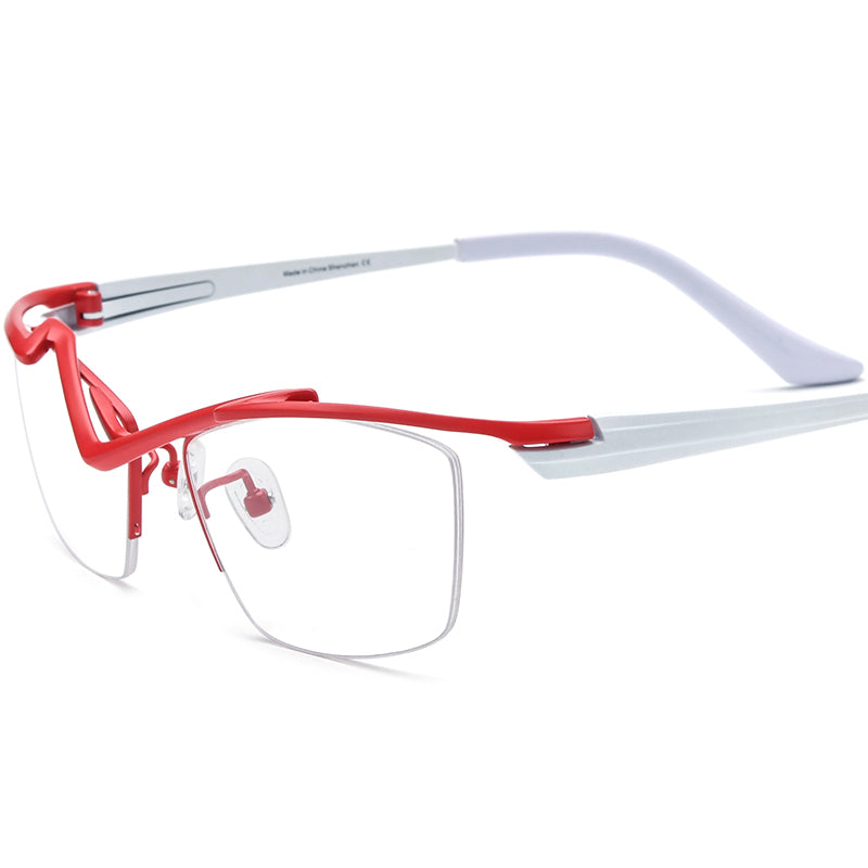 Titanium Semi-Rimless Square Optical Glasses Lightweight - Red - MCROONS