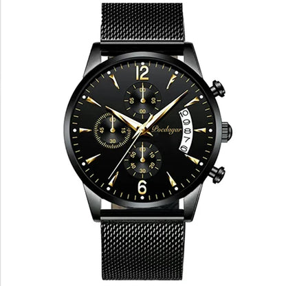 Poedagar 814 Men's Luxury Chronograph Quartz Watch – Leather Strap, Waterproof, Luminous, Date