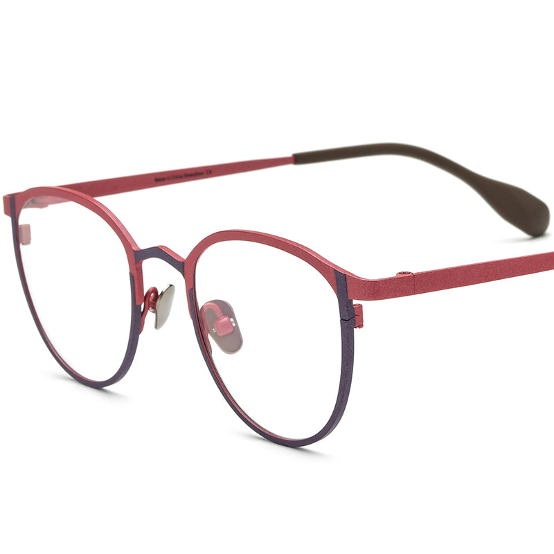 Titanium Round Optical Glasses Frame Colourful Vintage - Matte Red Purple - MCROONS