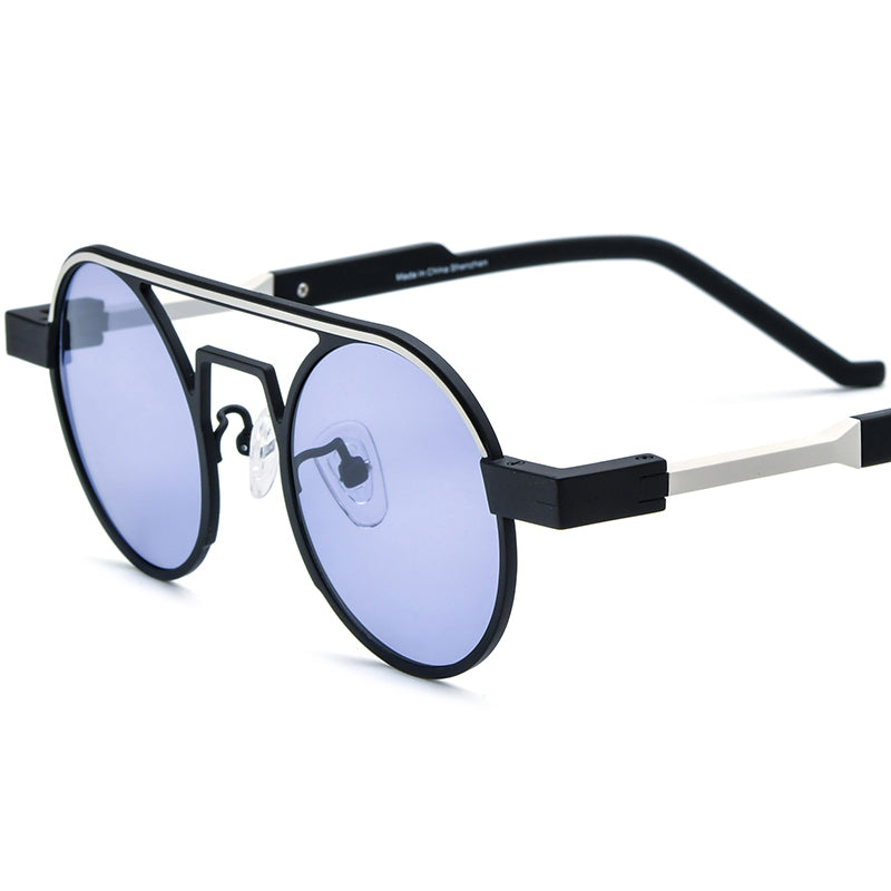 Colourful Titanium Round Polarised Sunglasses - Black Purple Lens - MCROONS