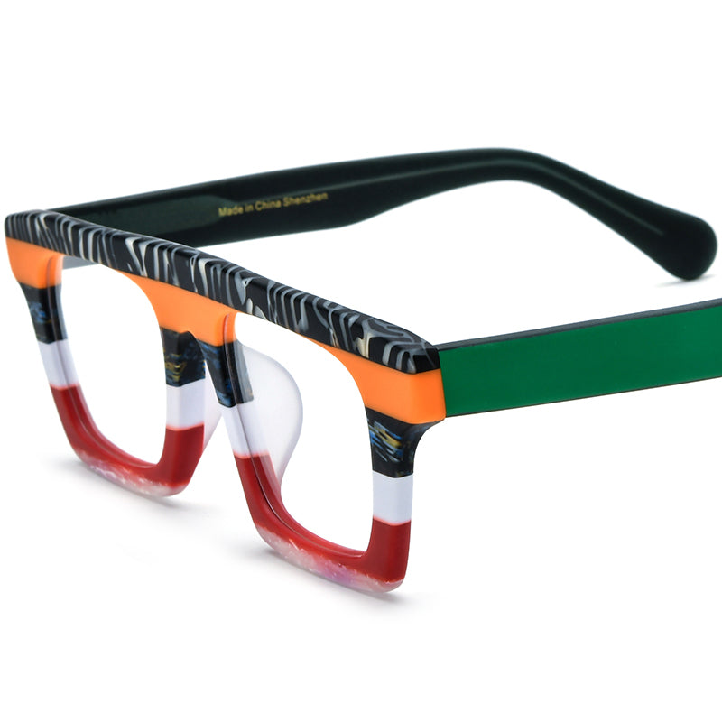 Matte Acetate Square Optical Glasses Frame Retro - Black Flower - MCROONS