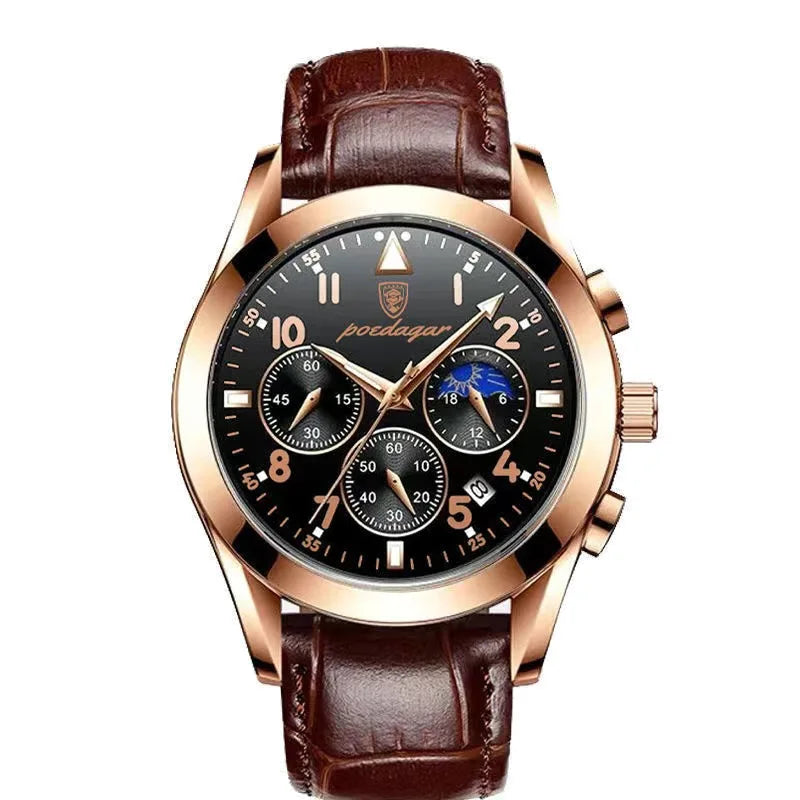 Poedagar 8168 Men's Luxury Quartz Watch – Stainless Steel Band, Waterproof, Luminous, Date