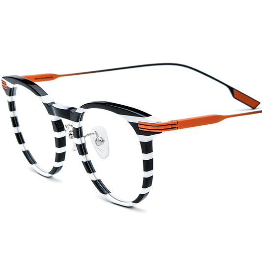 Colourful Acetate Titanium Round Optical Glasses Frame Vintage - Orange - MCROONS