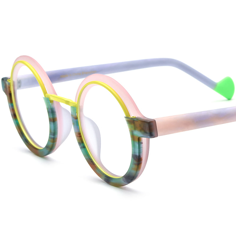 Colourful Matte Acetate Round Optical Glasses Frame - Pink - MCROONS
