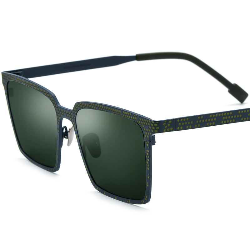 Colourful Titanium Textured Square Polarised Sunglasses - Blue Green - MCROONS
