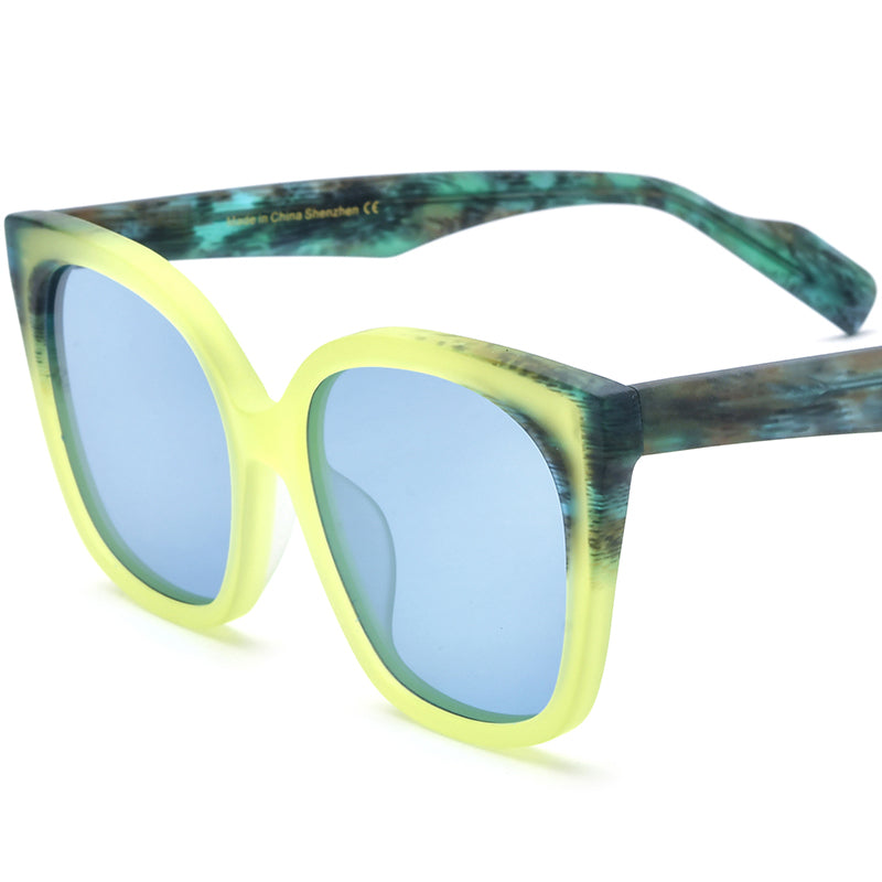 Retro Oversized Cat Eye Matte Acetate Polarized Sunglasses UV400 - Matte Green Blue Lens - MCROONS